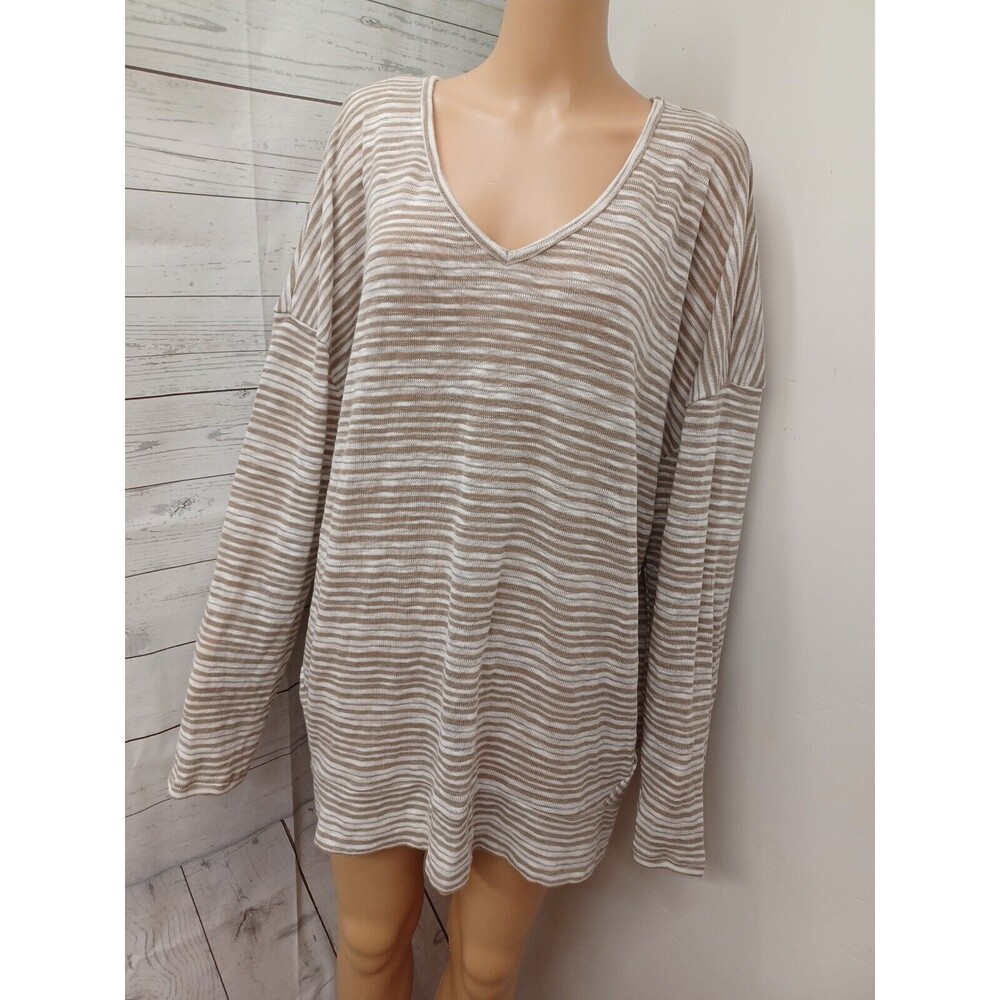 Old Navy Striped long Sleeve Top White Brown Sz XXL $22